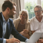 An estate planning lawyer talks to an old couple